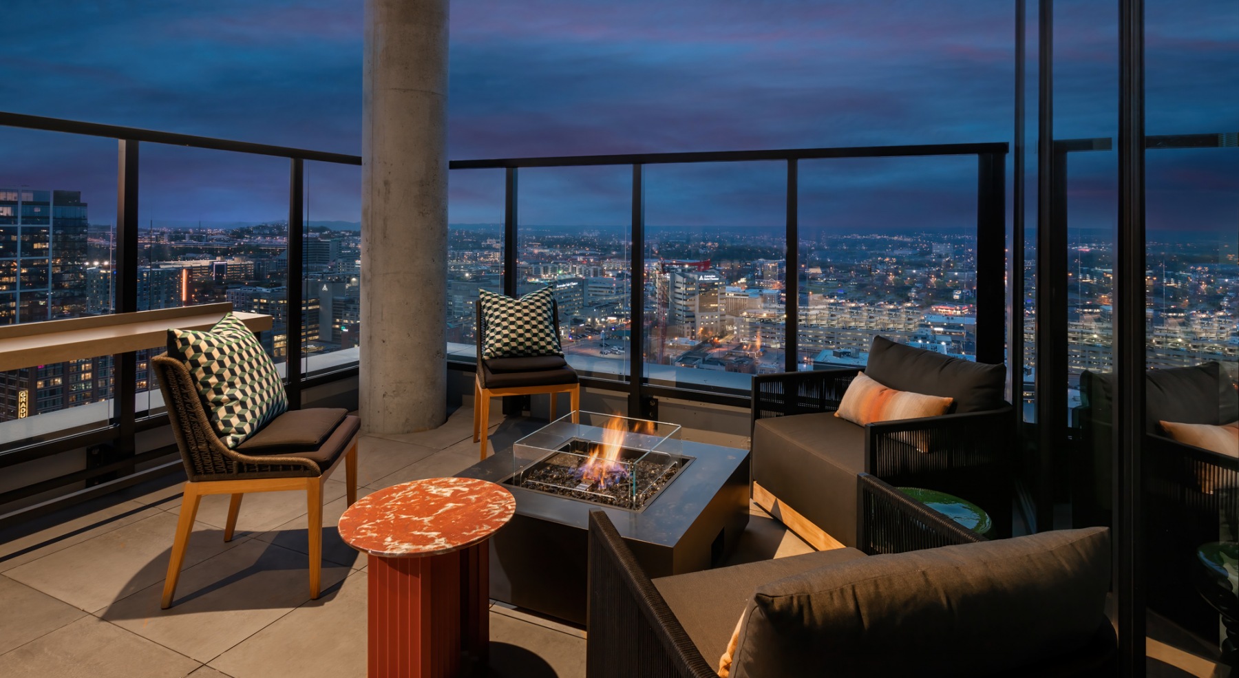 Firepit lounge with stunning city views