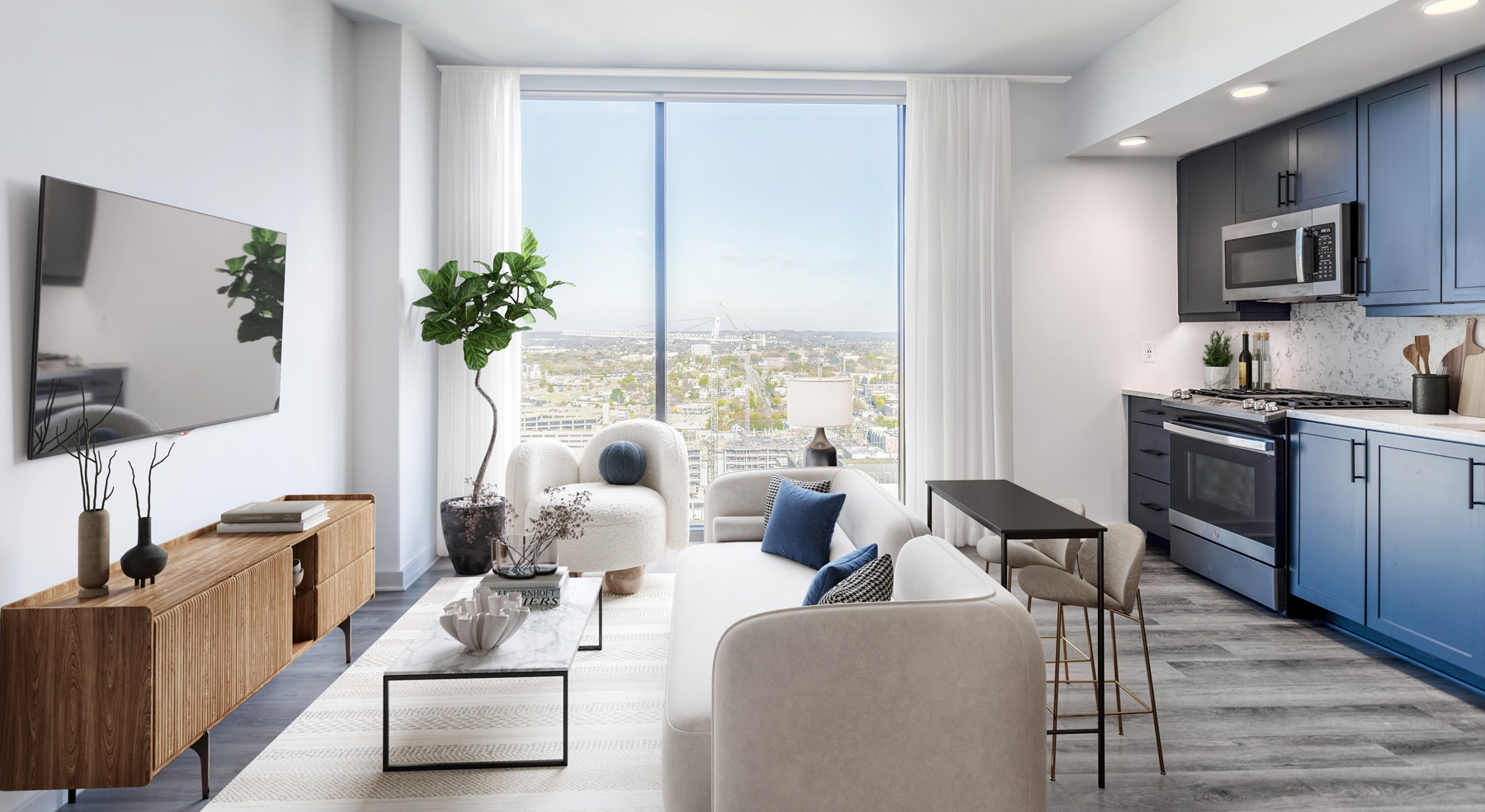 Open space living area with natural lighting