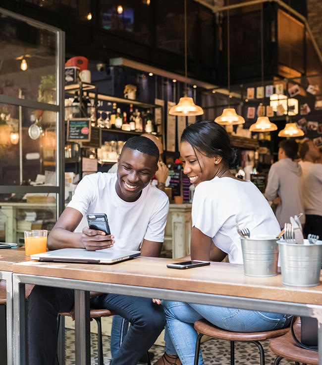 Couple eating at local spot 